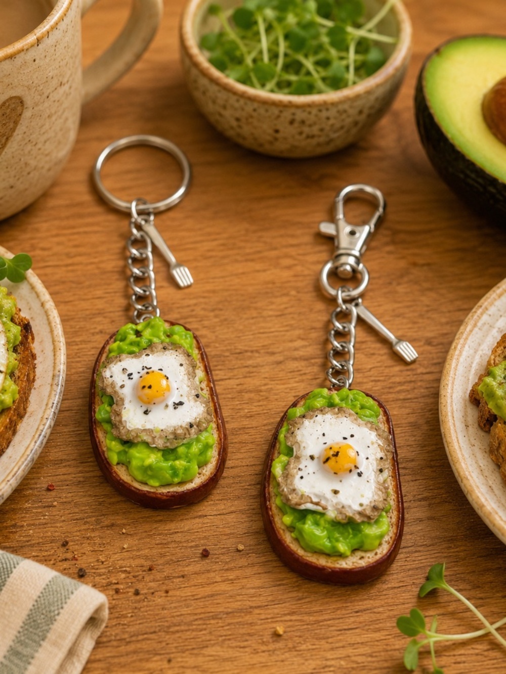 Avocado Toast Keychain or Bag Clip | Handmade Clay Breakfast Brunch Charm